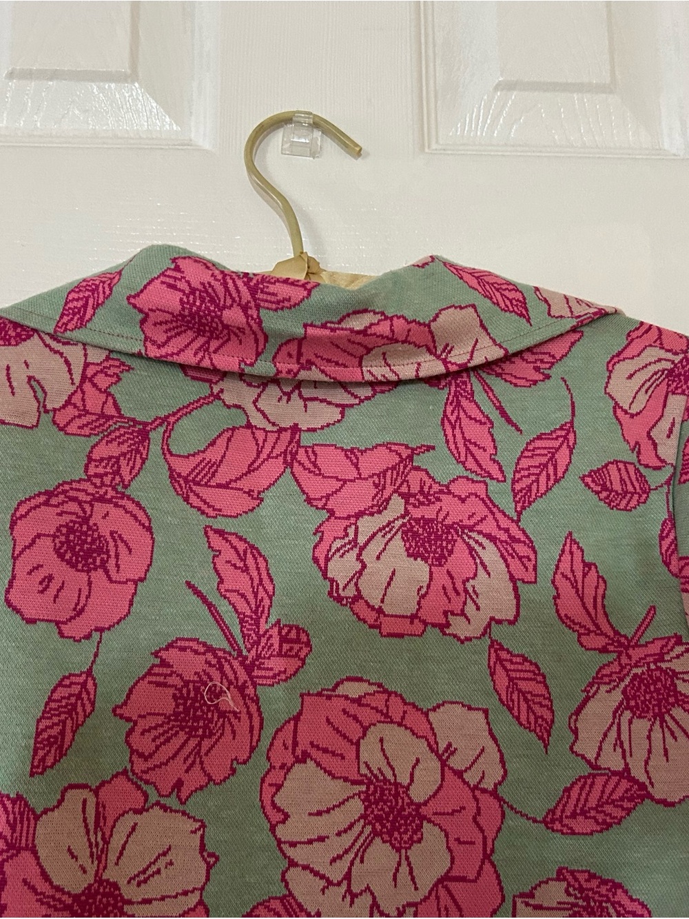 Maeve Anthropologie Floral Jacquard Sz M Quarter Zip Polo Top Pink Green Preppy - Picture 12 of 13